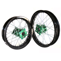 Black Rim Green Hub 14" Front 12" Rear Wheel Set